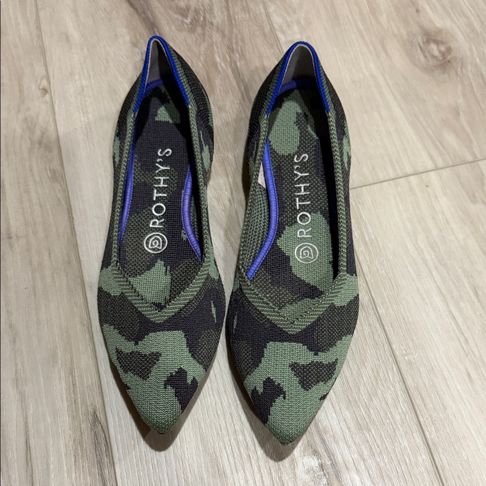 Rothy's The Point II Green and Black Camouflage Flats
